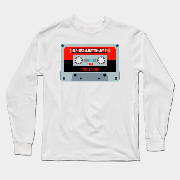 Cyndi Lauper Classic Retro Cassette Long Sleeve T-Shirt by PowelCastStudio